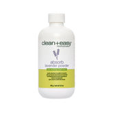 White bottle of clean+easy lavender powder on a white background